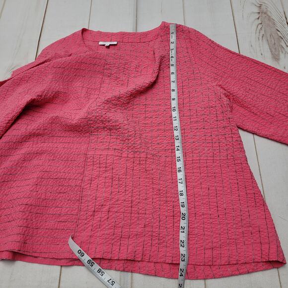 Habitat pink gauze textured patchwork top tunic boxy lagenlook button - Picture 2 of 6